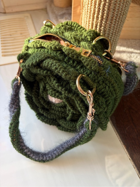 Handbags - Handmade Green Crochet Cabbage Crossbody Bag by